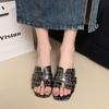 Fashion 2025Women Sandals Square Heels Elegant Summer Slippers Outdoor Square Head Leather Female Slides