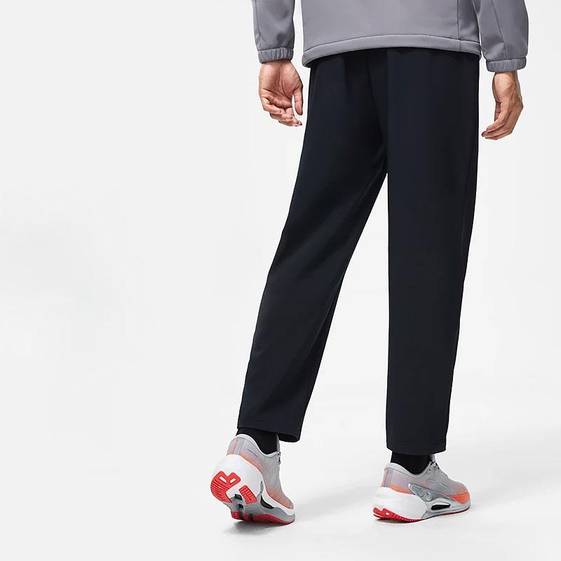 Li Ning Fitness Series Solid Color Straight Leg Fleece Warm Water Resistant Knitted Sports Pants Men pants Black AYKT647-1