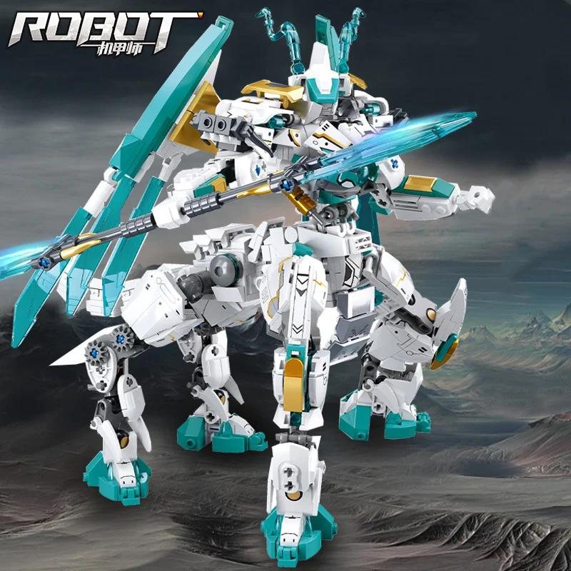 Non-Toxic 731Pcs New Technical White Dragon Horse War Steed Building Blocks Creative Diy Model Construction Set Christmas Birthday Gifts