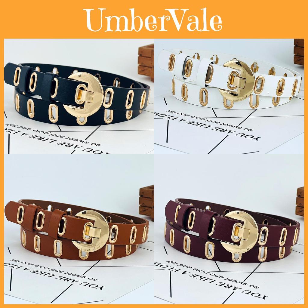 Fashion Womens Pu Leather Belt With Hollow Cutouts And Metal Pin Buckle For Casual And Work Looks