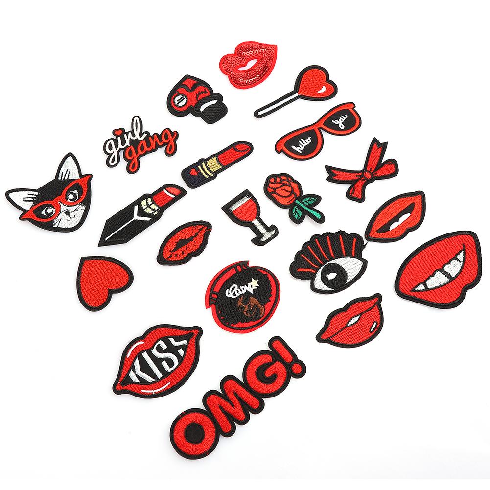 Buy 20pcs Lip Pattern Patch Decorative Lipstick Clothing Sticker Embroidery Adhesive Iron‑On