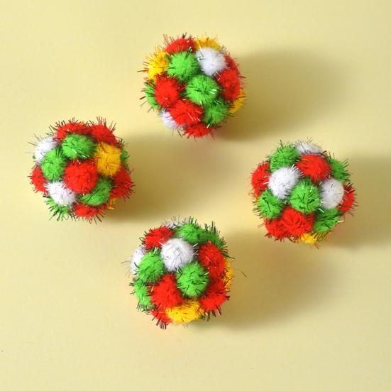 Christmas Cat Toy Balls Sparkly Pompoms with Soundings Particles 4.5cm Crinkle And Jingle Toys for Kittens Interactive Chasing Hunting Plush Balls