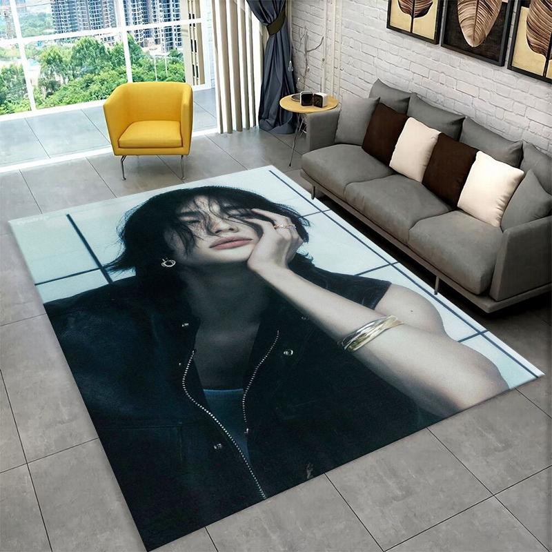 Fashion Kpop Hyunjin Stray Kids Non-Slip Area Rug for Living Room,Bedroom,Playroom,Soft Carpet Floor Mat Home Decor Rug Kid Room