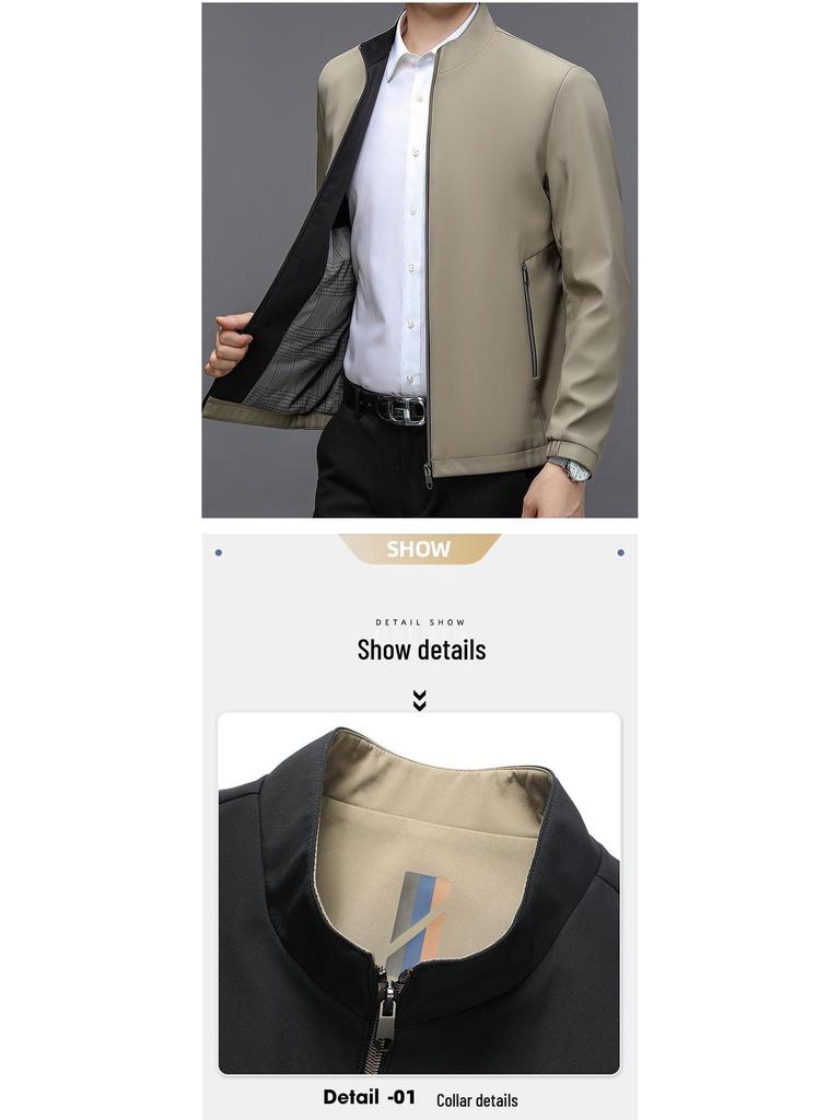 Men's Mid-Aged Spring/Autumn Stand Collar Thin Jacket - Wear-Resistant Trendy Outerwear