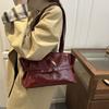 Korean Style Underarm Bag PU Leather Bowling Bag Fashion Retro Shoulder Bag  Women