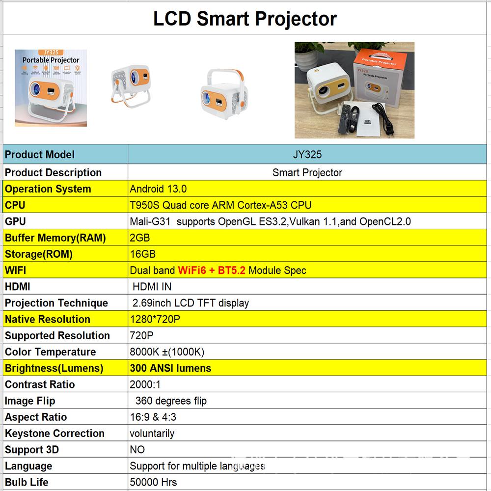 Auto Focus JY325 4K High-definition WiFi Android Intelligent Portable Mini Gimbal Projector