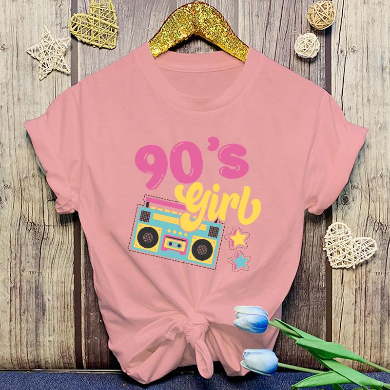 New Funny 90'S Girls Printed T-Shirts Fashion Women Short Sleeve Cool Summer Casual Tops 90'S Girls Female Shirt Tees