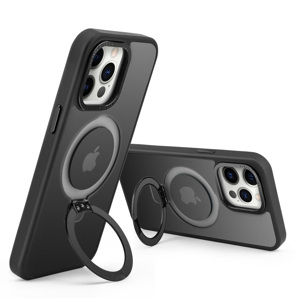 For iPhone 15 Pro Magnetic Phone Case TPU+PC Kickstand Matte Cover Compatible with MagSafe