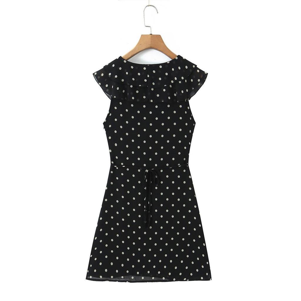 2026 Chic Polka Dot Ruffle Chiffon V-Neck Mini Dress