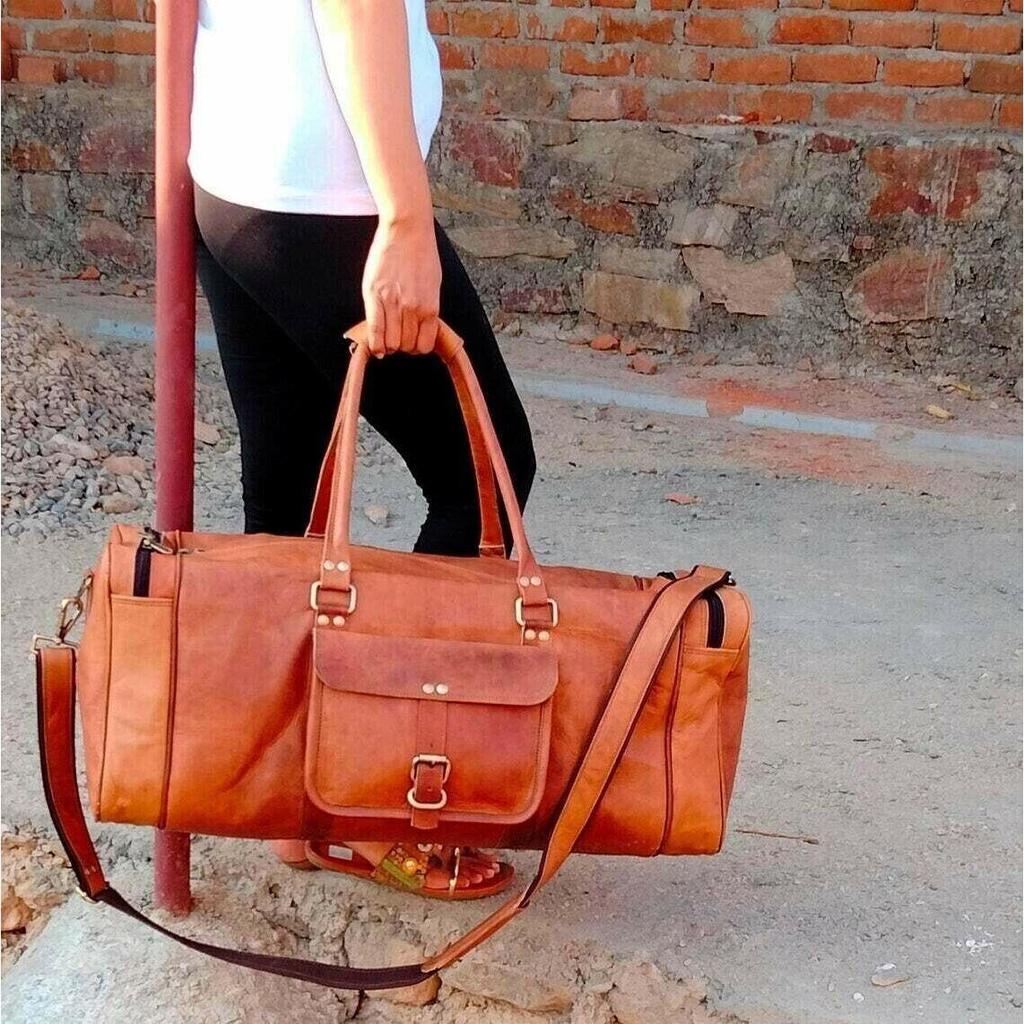 Extra velká pánská cestovní taška Hnědé sportovní zavazadlo z pravé kůže Duffel Weekend