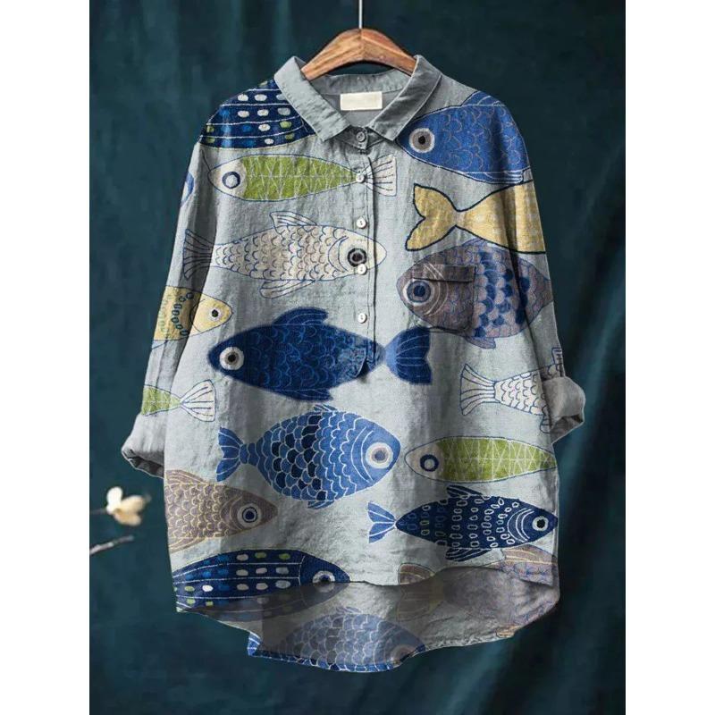 Summer Women's Loose Printed Round Neck Casual Plus Size Women's Long Sleeve T-shirt
