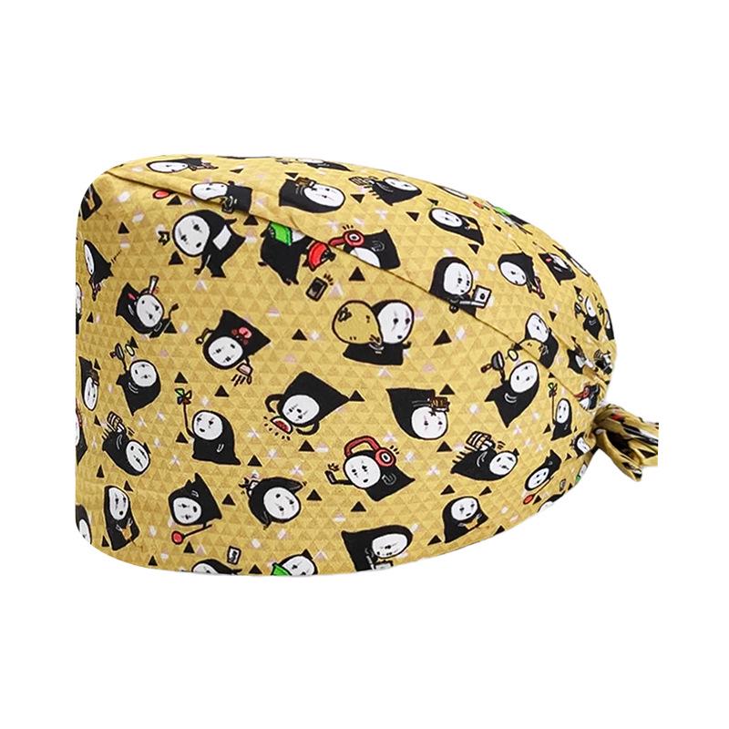 Unisex Cartoon Print Nurse Cap - Breathable, Sweat-Absorbent Surgical Cap for Pet Hospital and Medical Use.