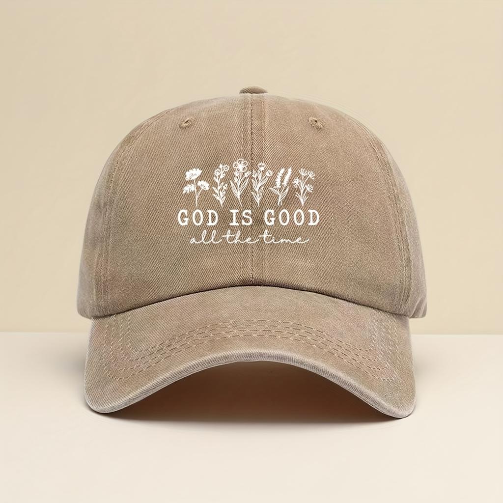 1pc Womens Floral  God Is Good Print Adjustable Snapback Baseball Cap  Lightweight Breathable Vintage Washed Brim