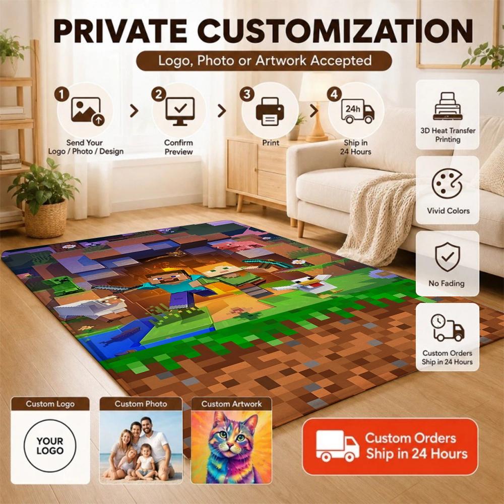 Minecraft Blocky Survival Adventure Printed Rug Durable Stainresistant Carpet For Bedroom Study Home Decor Holiday Gift