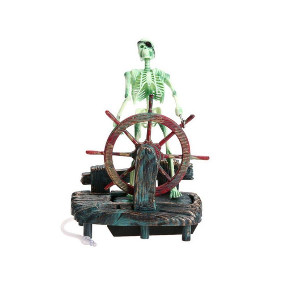 

Resin Skeleton Wheel Action Decorative Fish Tank Statue Ornament Skeleton Captain Statue Home Desk captain
