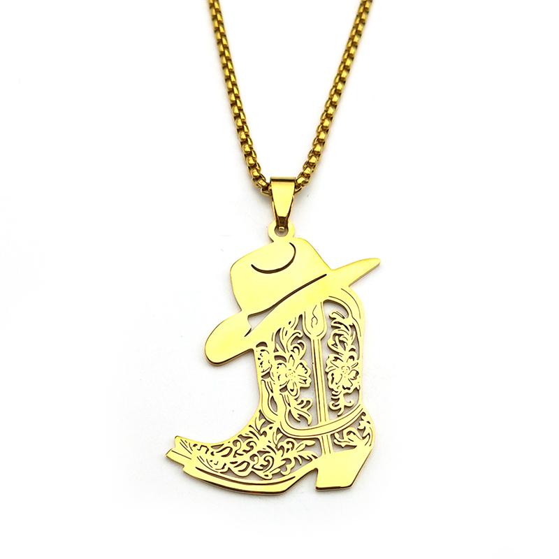 Bohemia West Cowboy Shoes Flower Necklace For Women Men Stainless Steel Hollow Gold Color Fashion Male Chain Jewelry Gifts