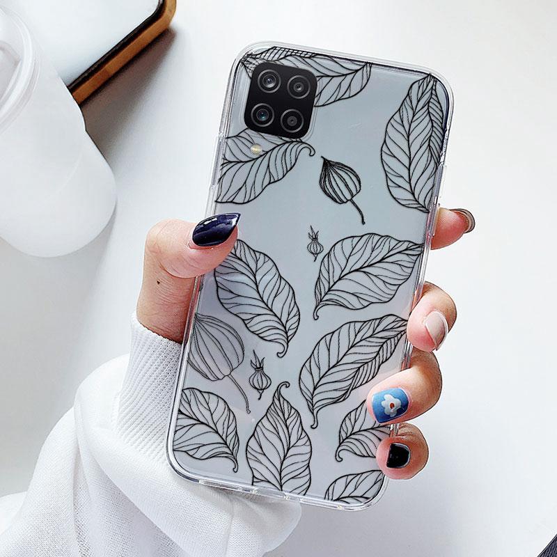 Phone Case For Samsung A12 M12 F12 Floral Silicon Cover For Samsung Galaxy A12 5G Fundas Coque Transparent Soft Capas Flower TPU