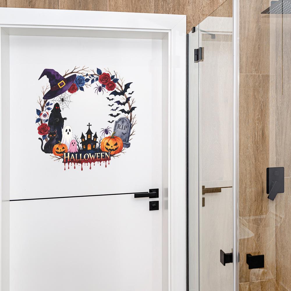 Halloween Tombstone Pumpkin Bat Creative Wreath Kitchen Dining Room Refrigerator Beautification Decoration Stickers
