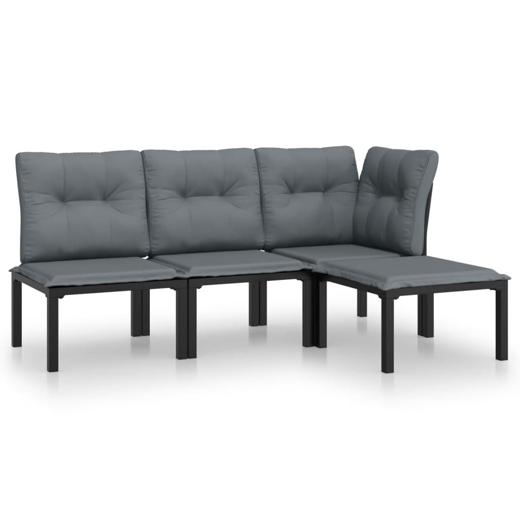 4 Piece Garden Lounge Set In Black and Grey Poly Rattan