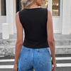 Women's vest summer solid color sleeveless U-neck fake button casual vest