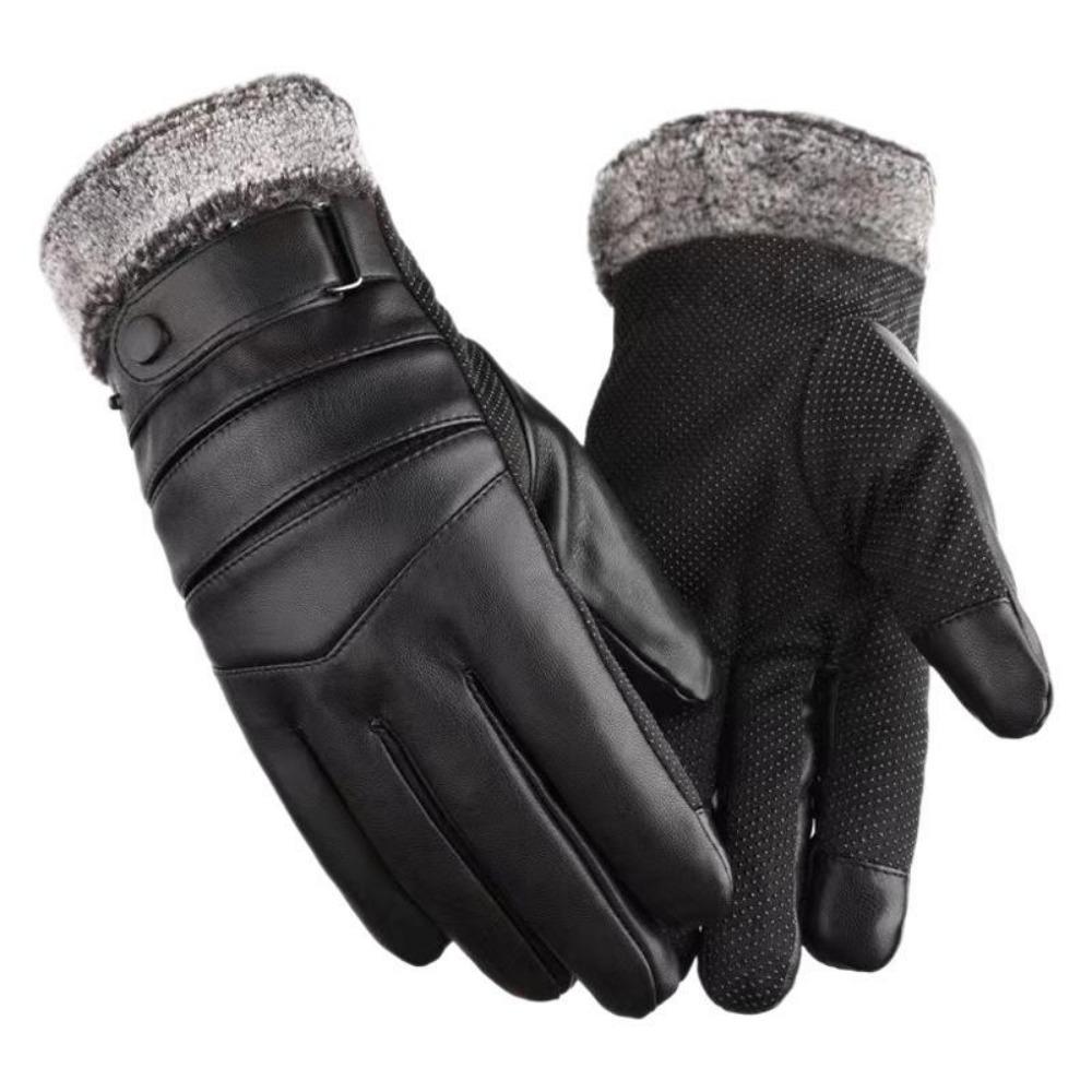Winter cycling leather gloves warm fleece women's touch screen men's motorcycle winter gloves thickened windproof
