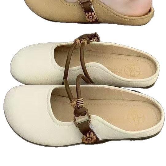 Summer Outer Wear Bag Head Half Slippers Women's 2025 New Super Fire Flat Bottom One Pedal Lazy Half Tray French Cool Slippers