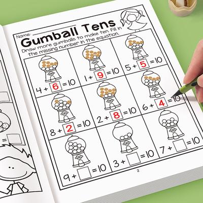 32-Page Interactive Math Learning Workbook With Addition & Subtraction Worksheets, Crossword Puzzles, Colorful Math Activities