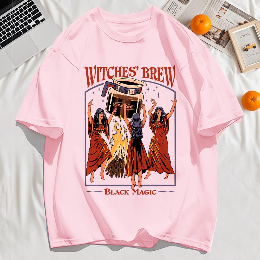 Witches Brew Black Magic Print Retro Top Unisex Cotton Hip Hop Tshirts Summer Comfortable T Shirt Loose Sport Clothes