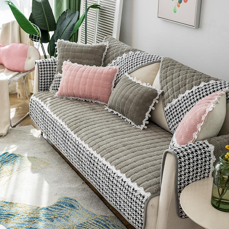 Sofa Cushion Thick Corduroy Non-Slip Cushion Simple Modern Leather Sofa Cover Winter Plush Sofa Slipcover