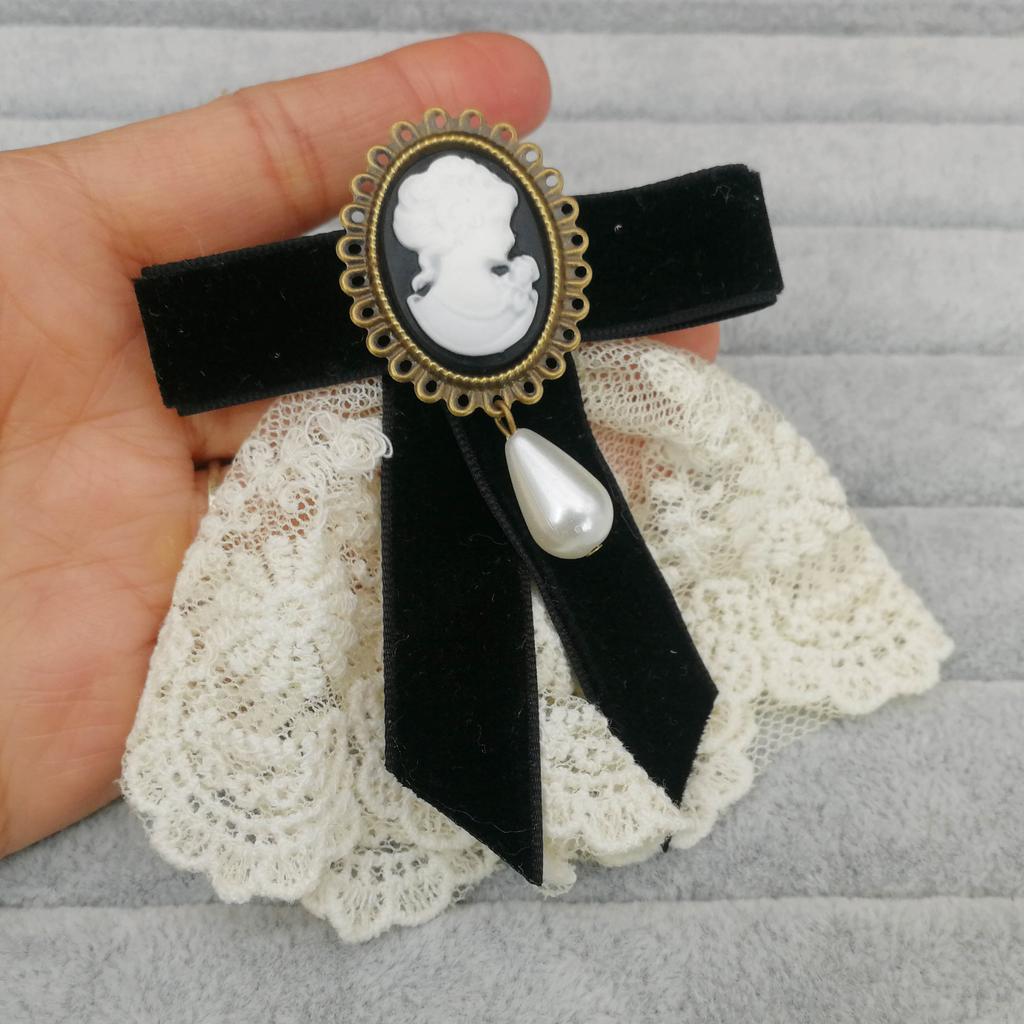 Güzellik Kafa Kurdele Fiyonk Broşlar Kadınlar için Vintage Kraliçe Cameo İnci Broş İğneleri Yaka Kravatı Korsaj Broş Kostüm Takıları