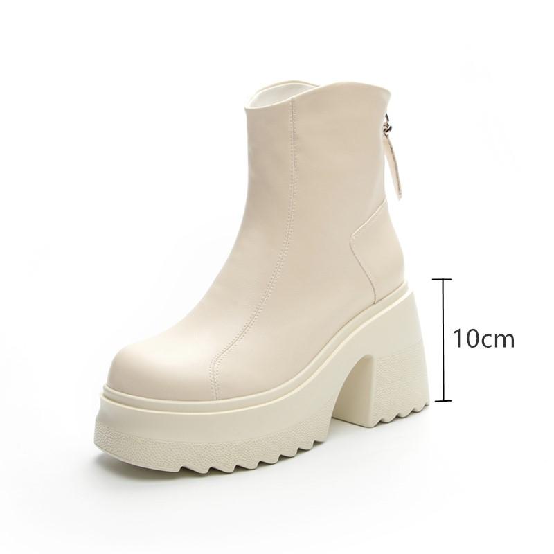 Mote AIYUQI Dame Høye Hæler Støvletter Ekte Skinn 2025 Ny 10cm Hæl Høye Dame Støvletter Plattform Britisk Stil Mote Støvletter Damer