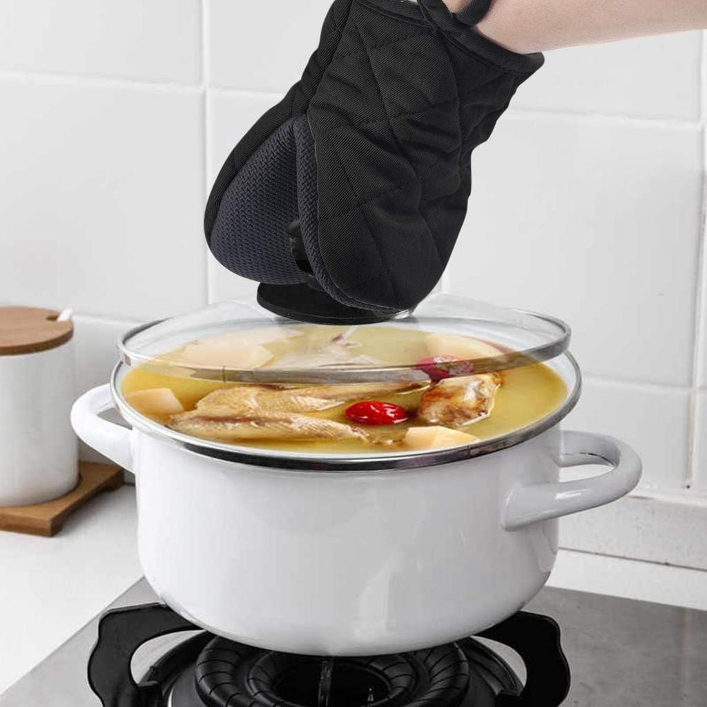 Set of 2 Oven Pot and Gloves and Perfect for Hot Home and Oven Dark Heat-Resistant Mitts, Holders, Heat-Resistant (500°C/1224°F), Anti-Slip,