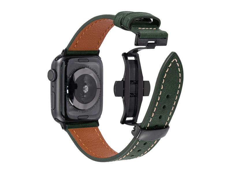 Luxury Genuine Leather Butterfly Buckle Strap for IWatch Serie 3 4 5 6 Se 7 BandFor Apple Watch 38MM 40MM 42MM 44MM