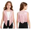 Children‘s Cowboy Fringed Vest Sparkling Rhinestones Sleeveless Open Front Waistcoat for Stage Performance Rodeo Party