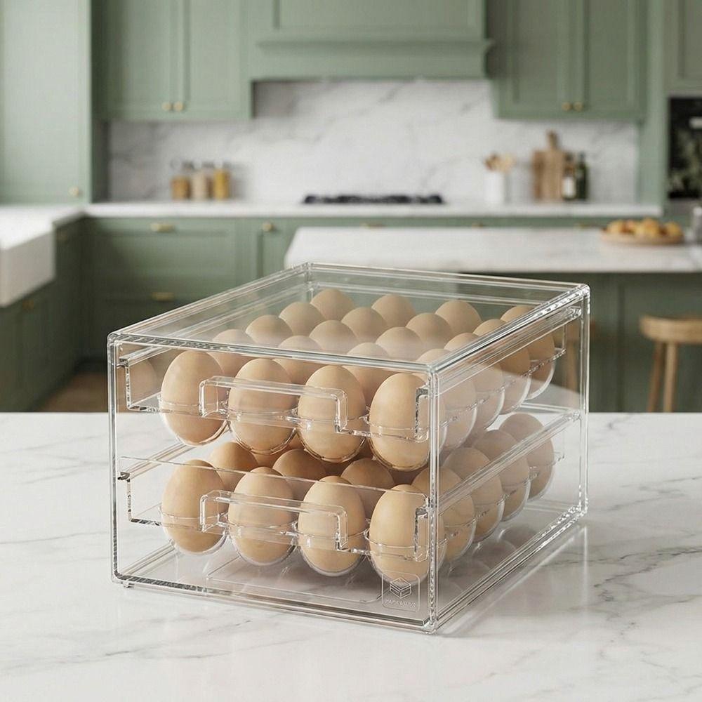 Plastic Egg Storage Box Drawer Style Double Layer Egg Container Large Capacity Transparent Egg Preservation Box Fresh Keeping