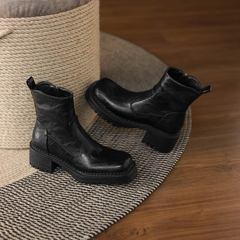 Krazing Pot Microfiber Winter Round Toe Modern Platform Size 33 Boots Size 43 Thick Bottom Women Ankle Boots