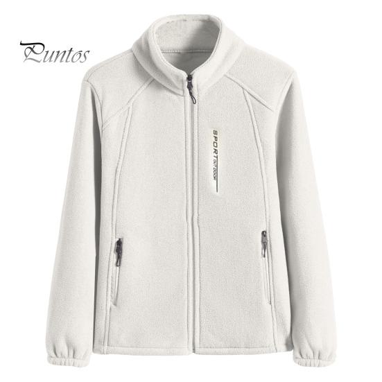 Весна-зима Женская куртка с воротником-стойкой из флиса, застежка-молния, длинный рукав, однотонный кардиган, сохраняющий тепло, спортивная верхняя одежда с карманами XL белый