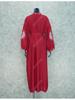 EDOLYNSA Rød bohemsk brodert front åpen Langermet strandkjole LongTunic Dame Plus Size Beachwear Badedrakt Cover Up Q1010