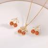Exquisite Necklace Earring Set Crystal Cherry Necklace Set Rhinestone Cherry Jewelry Suit  Party