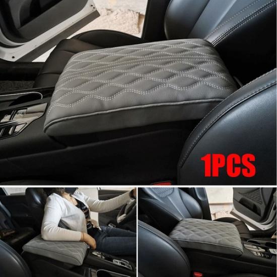 Gray Car Center Console Armrest Box Pad Cover PU Leather Cushion Mat Universal