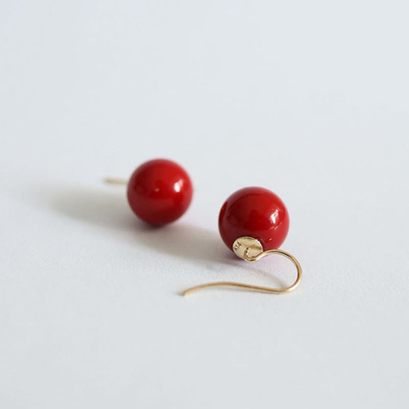 modernlike 14k coral red pearl hoop earrings