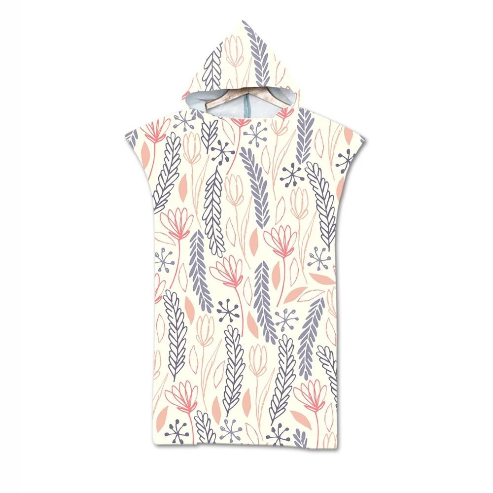 Botanical Floral Hooded Beach Towel Quick Dry Surf Poncho,Bath Towel,Sports Towels for Swimming, Beach, Surfing, Diving, Bathing