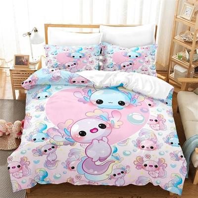 Kawaii Dieren Axolotl Print Beddengoed Set Eenpersoons Twin Volledig Queen King Maat Bedset Aldult Kind Slaapkamer Dekbedovertrek Set 3D Anime