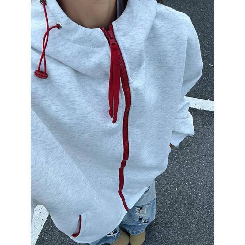 Mens White Grey Hooded Sweatshirt Loose Fit Casual Streetwear