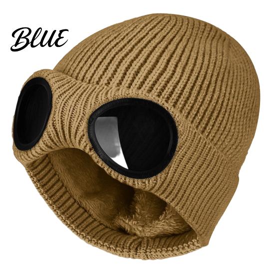 Caldo Berretto Morbido in Acrilico Lavorato a Maglia con Occhiali Unisex Cappello Invernale Foderato in Pile Antivento Termico Cuffia per Ciclismo Sci Moda da Strada