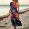 Women’s Short Sleeve V Neck Maxi Dress with Star Print Loose Fit Casual Summer Long Dress for Daily Wear