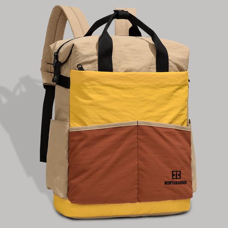 Fashion Color-Block Women Backpack Sporty Casual Student Bookbag Light Waterproof Outdoor Camping Travel Rucksack Nylon Daypack