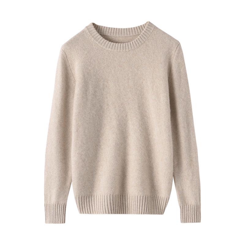 Women's Thickened Cashmere Sweater: Double-Strand Loose Short Knit, Round Neck, Warm Base Layer, Regular Shoulder.