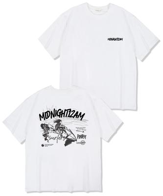 MIDNIGHT12AM Surfing Sketch Oversized Short Sleeve T-Shirt White