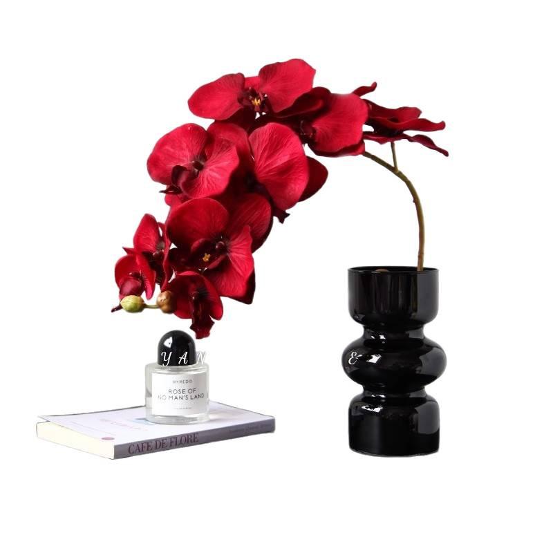 Chinese Style Double Happiness Wedding Vase with Red Phalaenopsis Artificial Flowers for Living Room or Bedroom Décor